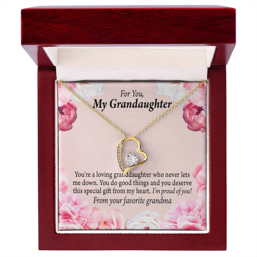 Granddaughter Loves Forever Love CZ Heart Necklace Yellow Gold Luxury Box